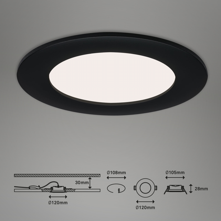 Brilo - komplekts 3x LED vannas istabas iebūvējamie griestu gaismekļi FLAT LED/6W/230V IP44 melni