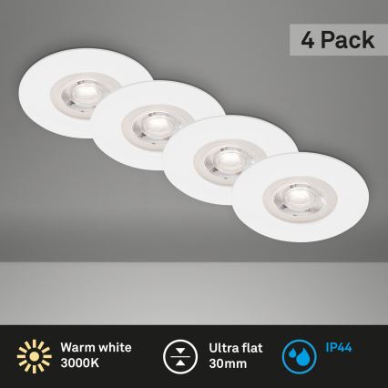 Brilo - KOMPLEKTS 4x LED Iegremdējama vannas istabas lampa LED/4,9W/230V IP44 balta