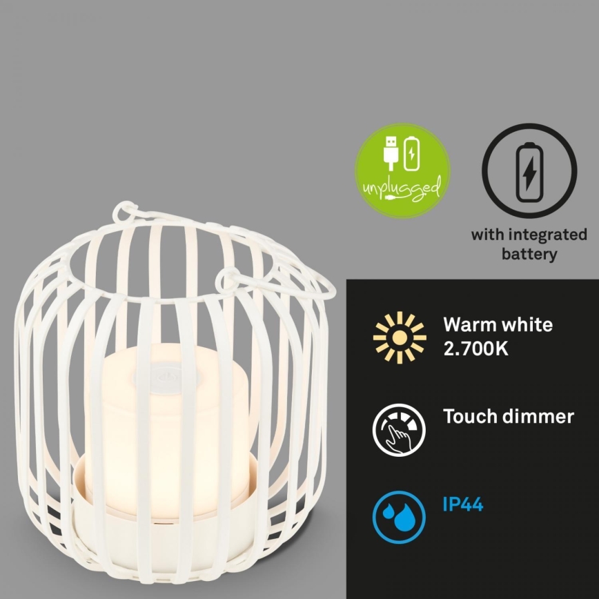 Brilo - LED Aptumšojama rechargeable āra galda lampa LED/2W/5V IP44 balta