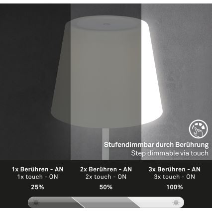 Brilo - LED Aptumšojama rechargeable āra galda lampa LED/3W/5V IP44 balta
