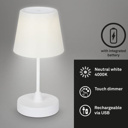 Brilo - LED Aptumšojama rechargeable āra galda lampa LED/3W/5V IP44 balta