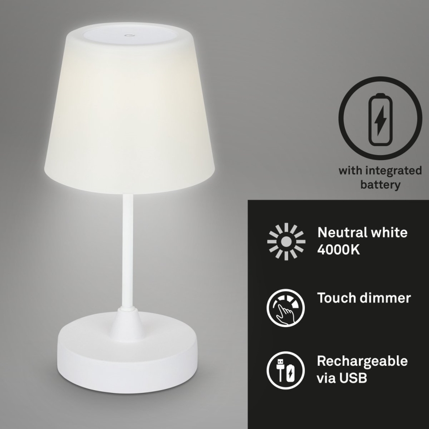 Brilo - LED Aptumšojama rechargeable āra galda lampa LED/3W/5V IP44 balta