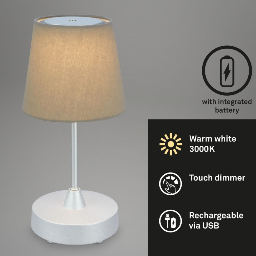 Brilo - LED Aptumšojama uzlādējams āra galda lampa LED/3W/5V IP44 sudraba/bēša