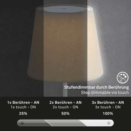 Brilo - LED Aptumšojama uzlādējams āra galda lampa LED/3W/5V IP44 sudraba/bēša