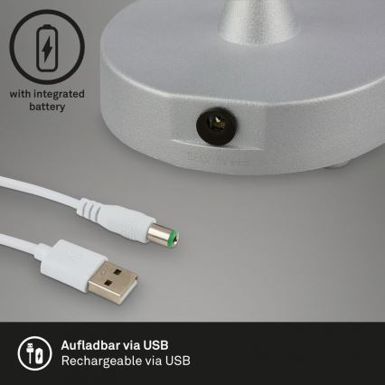 Brilo - LED Aptumšojama uzlādējams āra galda lampa LED/3W/5V IP44 sudraba/bēša