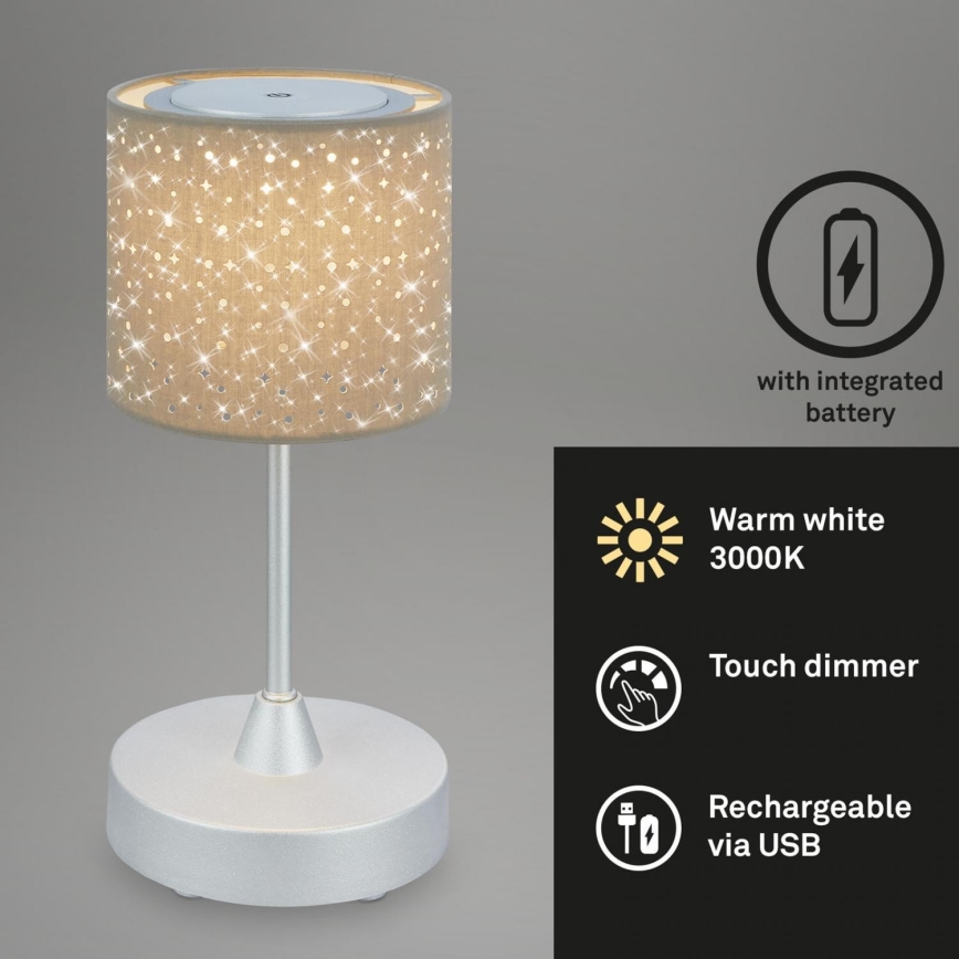 Brilo - LED Aptumšojama rechargeable āra galda lampa LOLE LED/3W/5V IP44 sudraba/bēša
