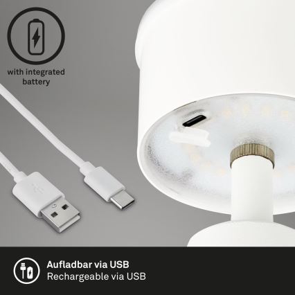 Brilo - LED Aptumšojama uzlādējama āra galda lampa LED/3,5W/5V IP44 balta