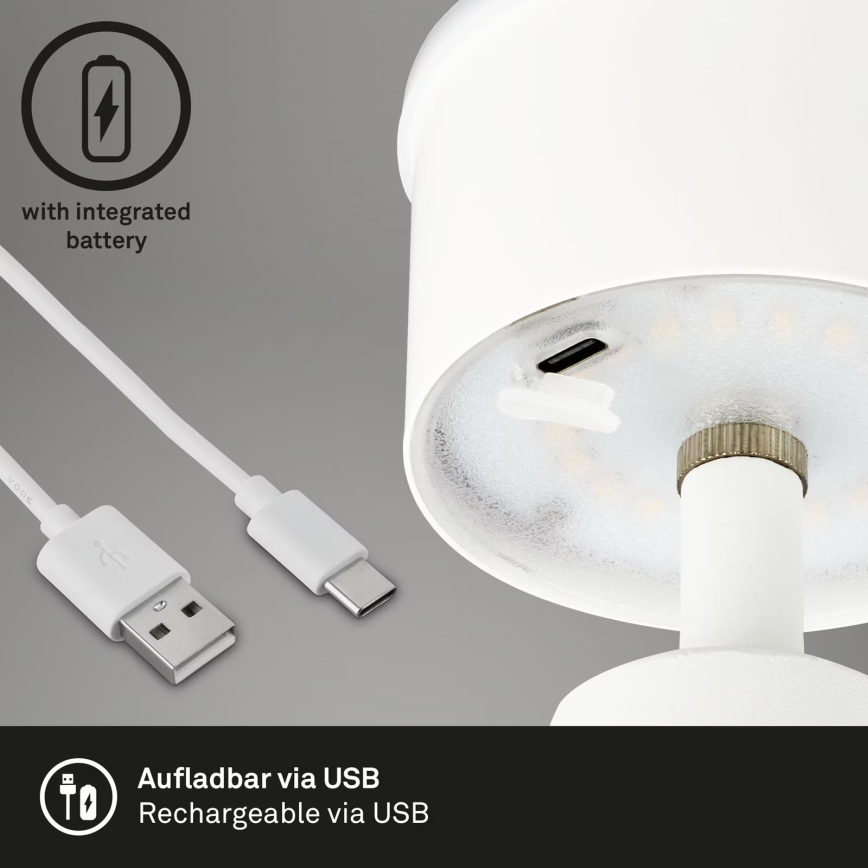 Brilo - LED Aptumšojama uzlādējama āra galda lampa LED/3,5W/5V IP44 balta