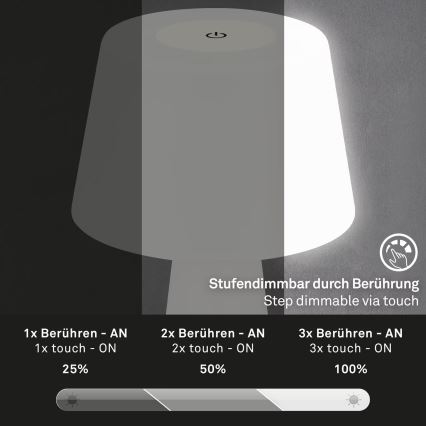 Brilo - LED Aptumšojama uzlādējama āra galda lampa LED/3,5W/5V IP44 balta