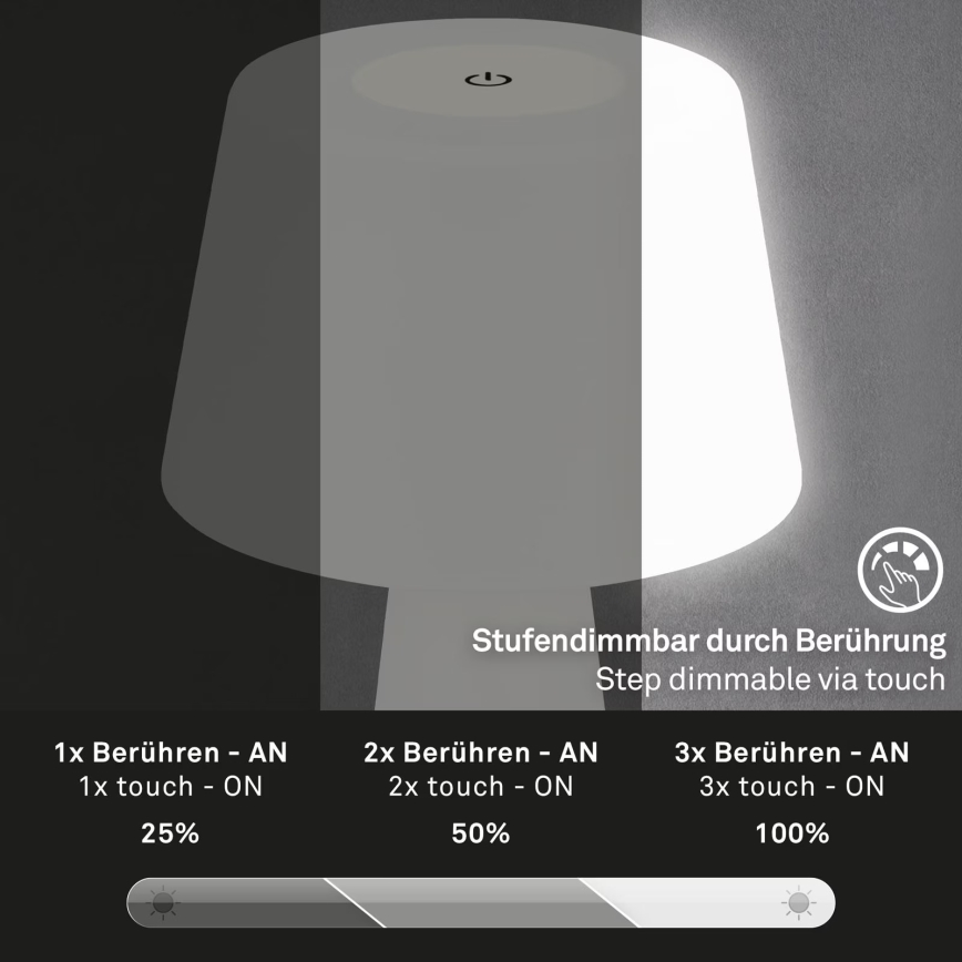 Brilo - LED Aptumšojama uzlādējama āra galda lampa LED/3,5W/5V IP44 balta