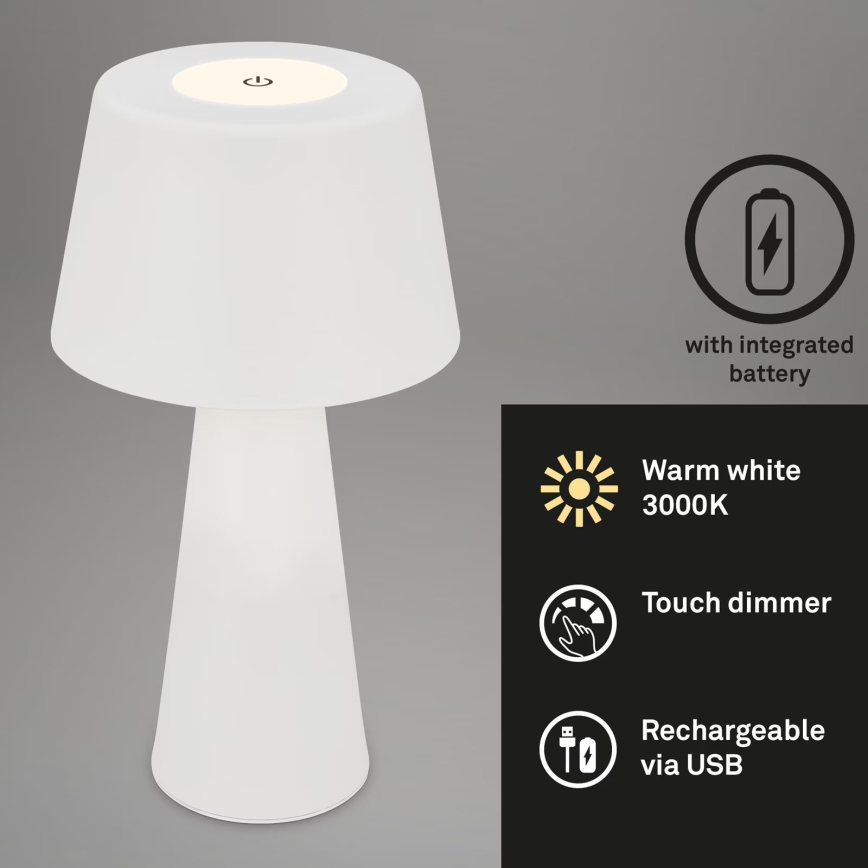Brilo - LED Aptumšojama uzlādējama āra galda lampa LED/3,5W/5V IP44 balta