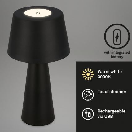 Brilo - LED Aptumšojama uzlādējama āra galda lampa LED/3,5W/5V IP44 melna