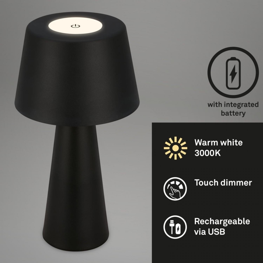 Brilo - LED Aptumšojama uzlādējama āra galda lampa LED/3,5W/5V IP44 melna