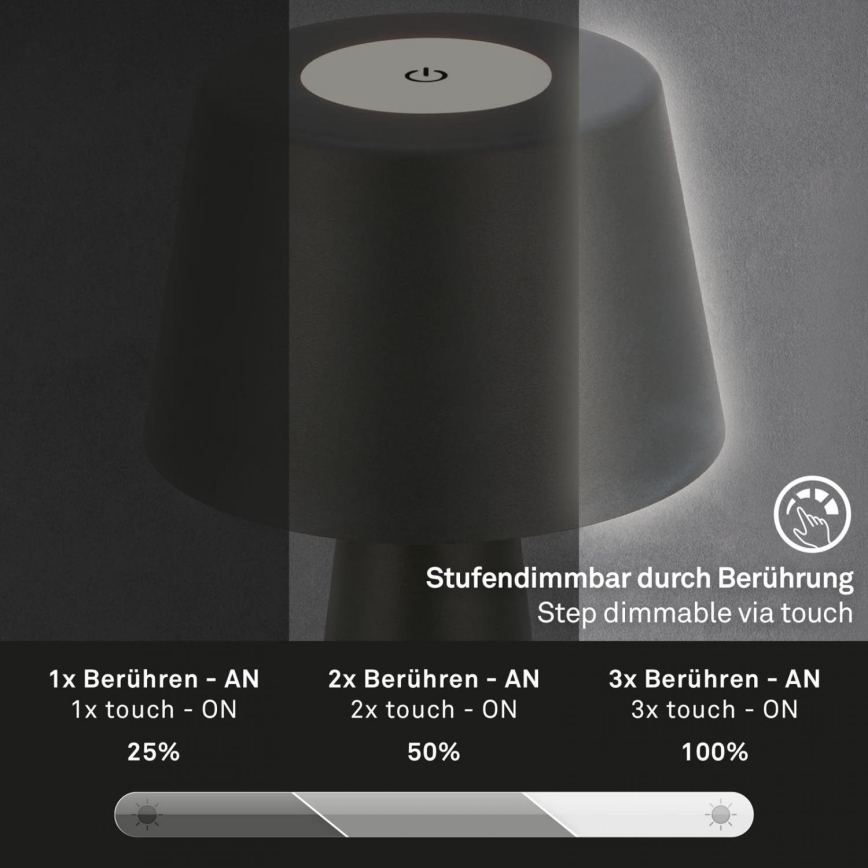 Brilo - LED Aptumšojama uzlādējama āra galda lampa LED/3,5W/5V IP44 melna