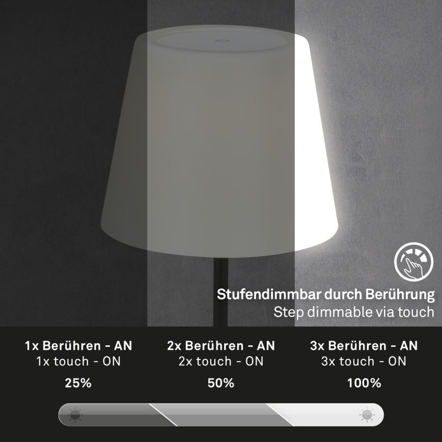 Brilo - LED Āra aptumšojama uzlādējams lampa LED/3W/5V IP44 2000 mAh