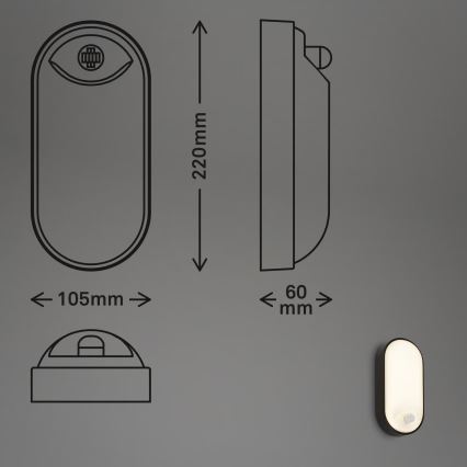 Brilo - LED āra sienas gaismeklis ar kustības un krēslas sensoru RUCH LED/12W/230V IP65 melns