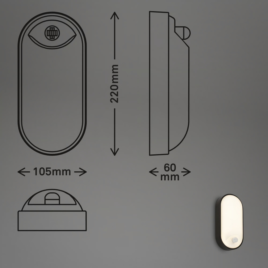 Brilo - LED āra sienas gaismeklis ar kustības un krēslas sensoru RUCH LED/12W/230V IP65 melns