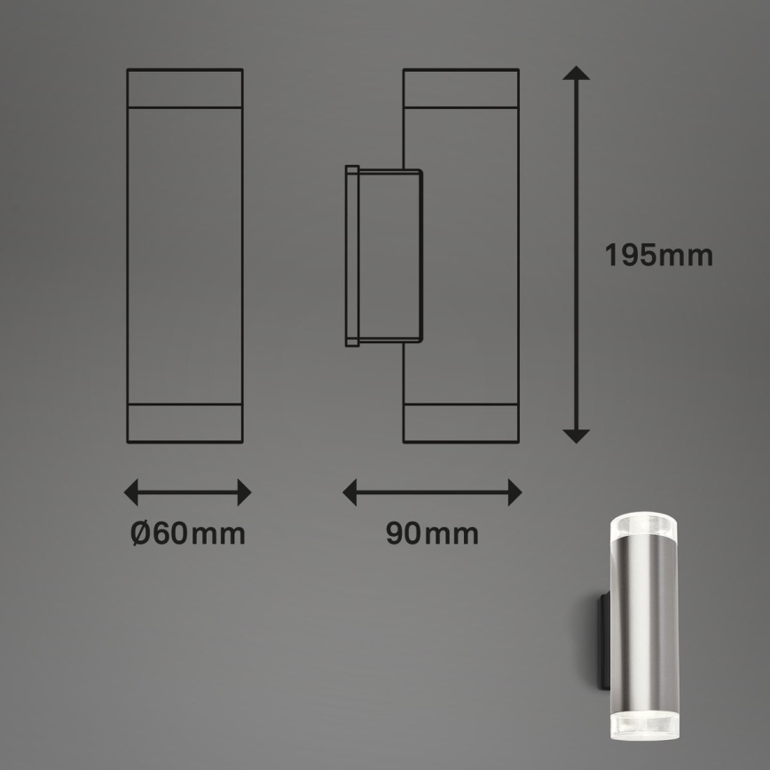 Brilo - LED Āra sienas lampa 2xGU10/4,7W/230V IP44 4000K matēts hroms