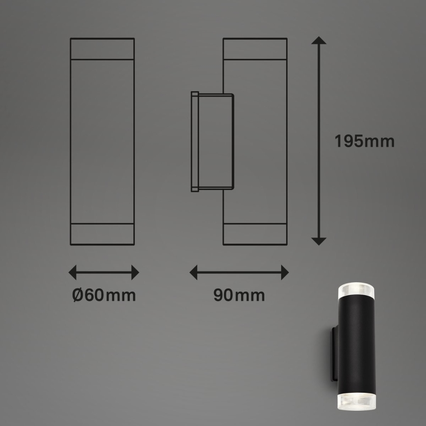 Brilo - LED Āra sienas lampa 2xGU10/4,7W/230V IP44 4000K melna