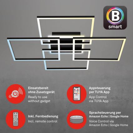 Brilo - LED dimējams griestu gaismeklis FRAME LED/50W/230V 2700-6500K 72,4x72,4cm melna Wi-Fi Tuya + tālvadības pults