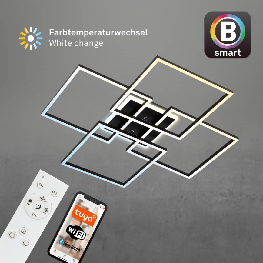 Brilo - LED dimējams griestu gaismeklis FRAME LED/50W/230V 2700-6500K 72,4x72,4cm melna Wi-Fi Tuya + tālvadības pults
