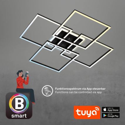 Brilo - LED dimējams griestu gaismeklis FRAME LED/50W/230V 2700-6500K 72,4x72,4cm melna Wi-Fi Tuya + tālvadības pults