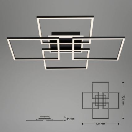 Brilo - LED dimējams griestu gaismeklis FRAME LED/50W/230V 2700-6500K 72,4x72,4cm melna Wi-Fi Tuya + tālvadības pults