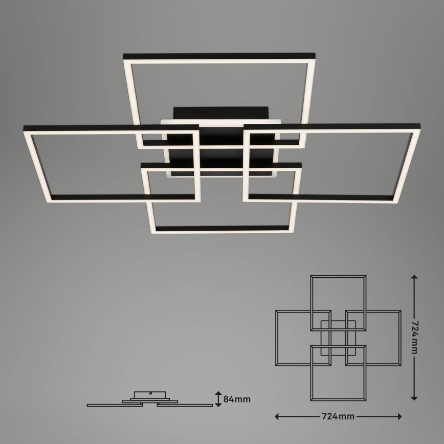 Brilo - LED dimējams griestu gaismeklis FRAME LED/50W/230V 2700-6500K 72,4x72,4cm melna Wi-Fi Tuya + tālvadības pults