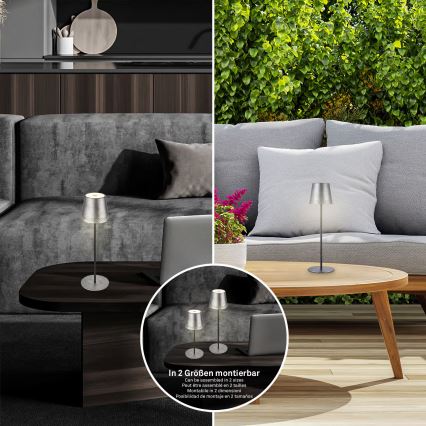 Brilo - LED regulējama, uzlādējama ar skārienvadību āra galda lampa KIKI LED/2,6W/5V IP44 2600 mAh sudraba