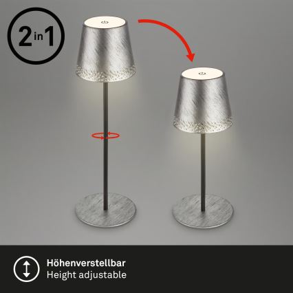 Brilo - LED regulējama, uzlādējama ar skārienvadību āra galda lampa KIKI LED/2,6W/5V IP44 2600 mAh sudraba