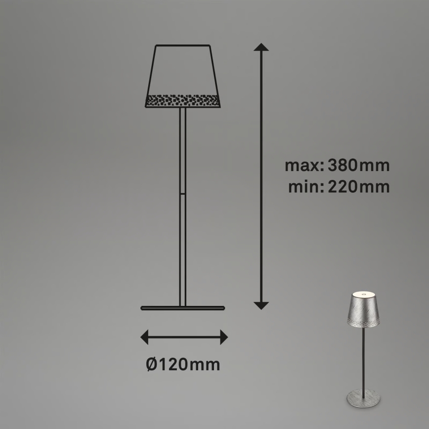Brilo - LED regulējama, uzlādējama ar skārienvadību āra galda lampa KIKI LED/2,6W/5V IP44 2600 mAh sudraba
