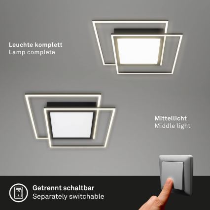 Brilo - LED griestu gaismeklis 2xLED/16W/230V + LED/19W 51,5x51,5 cm melns