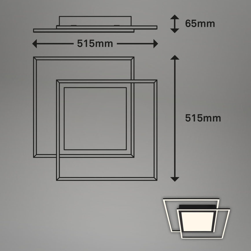 Brilo - LED griestu gaismeklis 2xLED/16W/230V + LED/19W 51,5x51,5 cm melns
