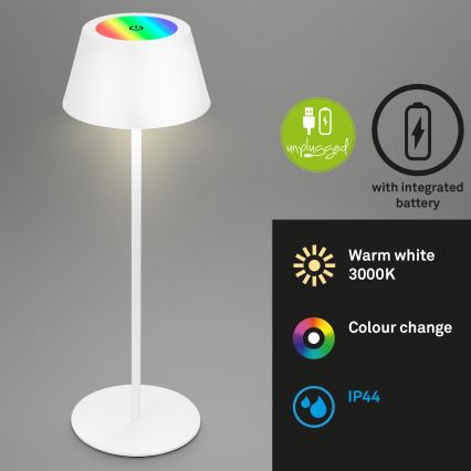 Brilo - LED RGB regulējama, uzlādējama, skārienjūtīga āra galda lampa KIKI LED/2,6W/5V IP44 2600 mAh balta