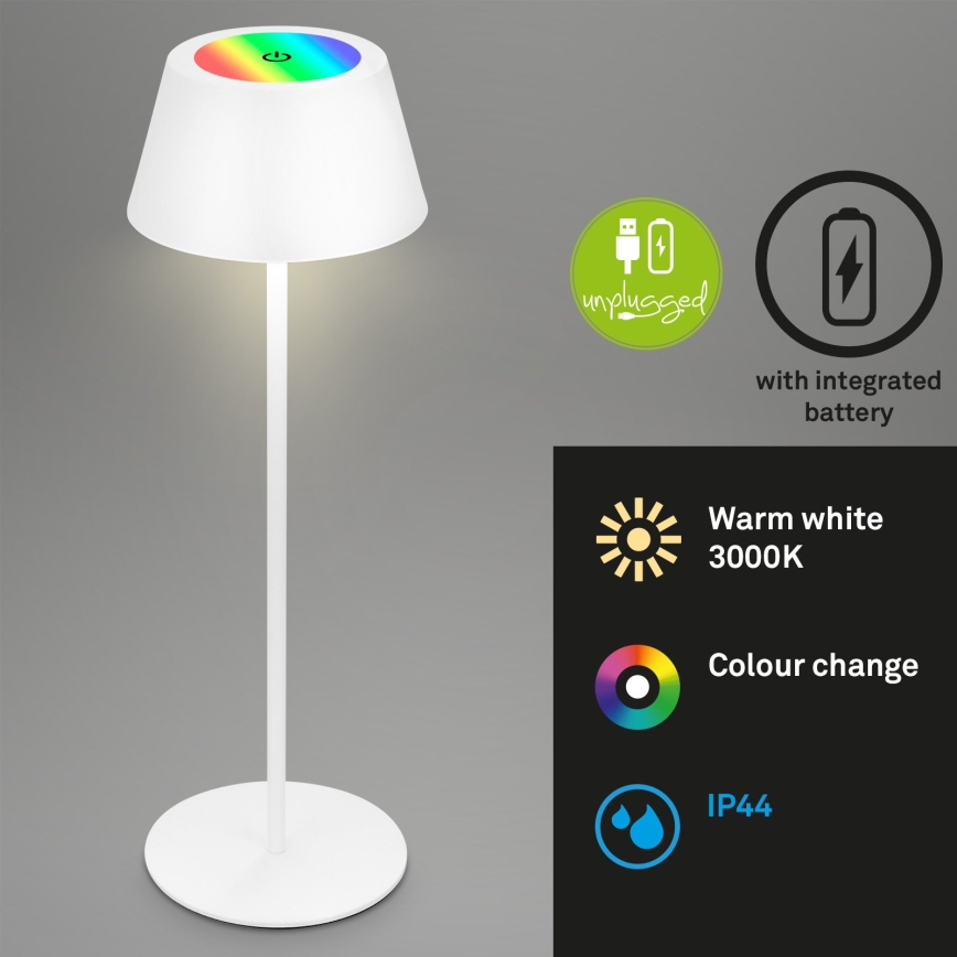 Brilo - LED RGB regulējama, uzlādējama, skārienjūtīga āra galda lampa KIKI LED/2,6W/5V IP44 2600 mAh balta