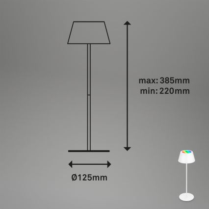 Brilo - LED RGB regulējama, uzlādējama, skārienjūtīga āra galda lampa KIKI LED/2,6W/5V IP44 2600 mAh balta