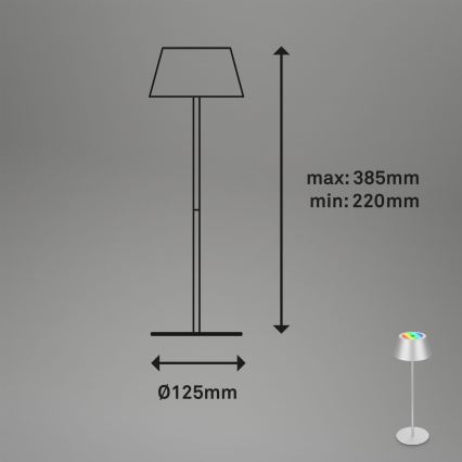 Brilo - KIKI LED RGB āra galda lampa, aptumšojama, uzlādējama, skārienvadāma, LED/2,6W/5V, IP44, 2600 mAh, sudraba