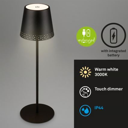 Brilo - LED regulējama uzlādējama skārienvadāma ārpustelpu galda lampa KIKI LED/2,6W/5V IP44 2600 mAh melna