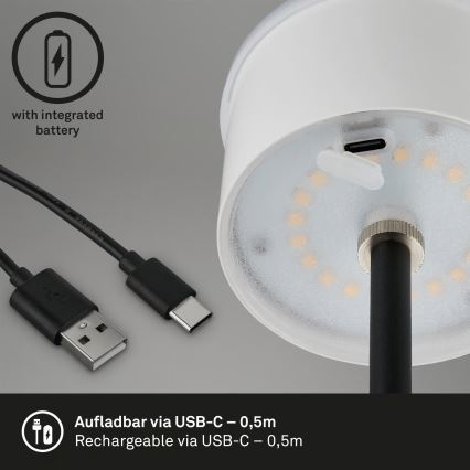Brilo - LED regulējama uzlādējama skārienvadāma ārpustelpu galda lampa KIKI LED/2,6W/5V IP44 2600 mAh melna