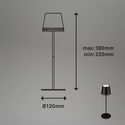 Brilo - LED regulējama uzlādējama skārienvadāma ārpustelpu galda lampa KIKI LED/2,6W/5V IP44 2600 mAh melna