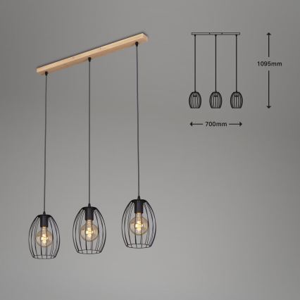 Brilo - Lustra ar auklu WAKTU 3xE27/60W/230V gumijkoks