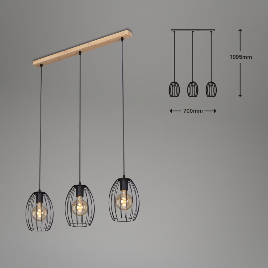 Brilo - Lustra ar auklu WAKTU 3xE27/60W/230V gumijkoks