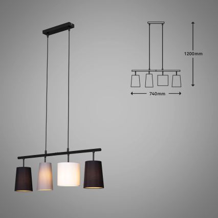 Brilo - Lustra uz kabeļa 4xE27/40W/230V melna/pelēka/balta