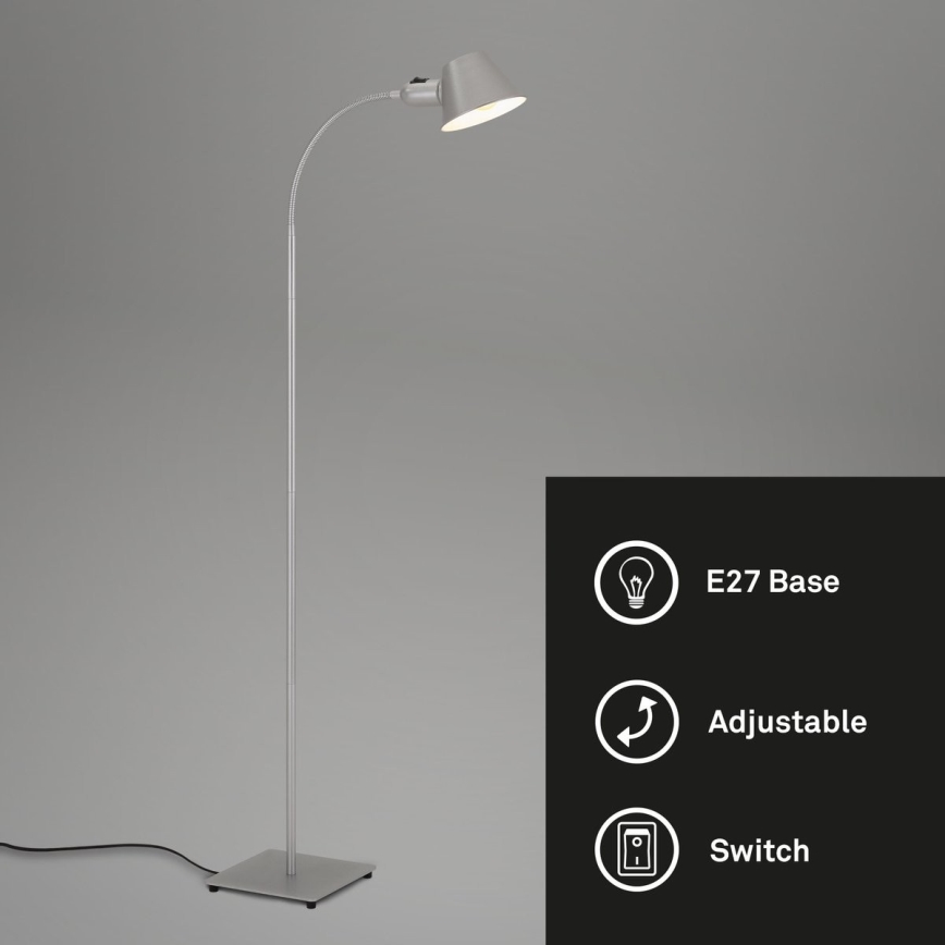 Brilo - Pielāgojama grīdas stāvlampa 1xE27/10W/230V sudraba