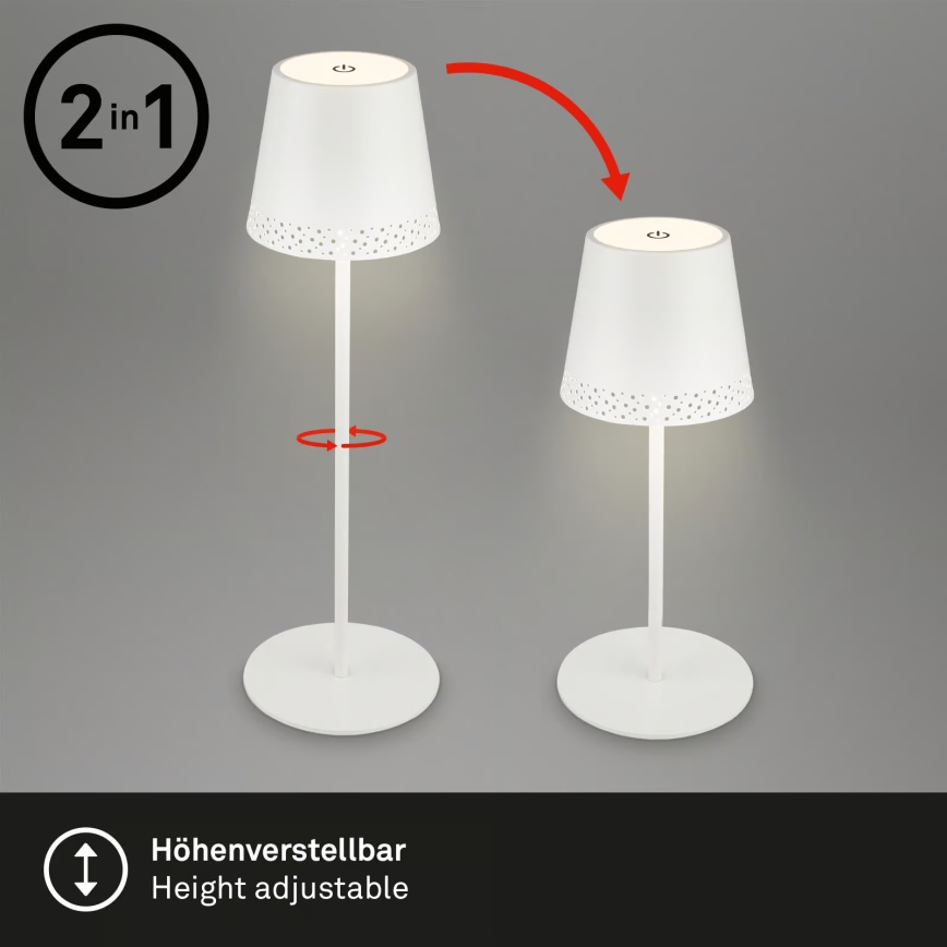 Brilo - LED aptumšojama uzlādējama skārienvadības āra galda lampa KIKI LED/2,6W/5V IP44 2600 mAh balta