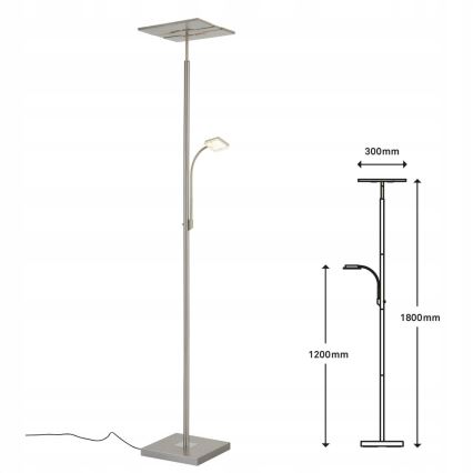 Briloner 1328-022 - LED grīdas lampa ar regulējamu spilgtumu LED/21W/230V + LED/3,5W matēts hroms