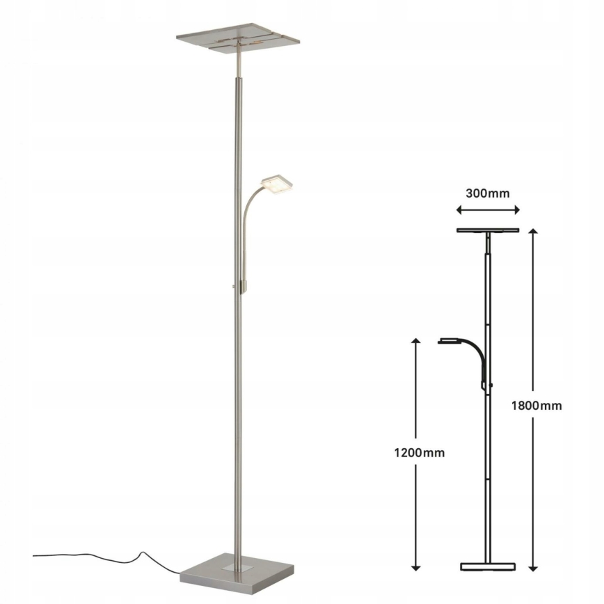 Briloner 1328-022 - LED grīdas lampa ar regulējamu spilgtumu LED/21W/230V + LED/3,5W matēts hroms