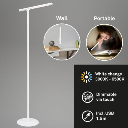 Briloner 1384-016 - LED Aptumšojama skārienvadāma grīdas stāvlampa 2in1 EVERYWHERE LED/2,3W/5V 2000 mAh