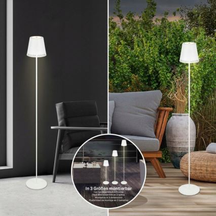 Briloner 1438016 - LED Aptumšojama skārienvadāma grīdas stāvlampa 3in1 LED/3,5W/5V IP44 3000K 38-130 cm balta