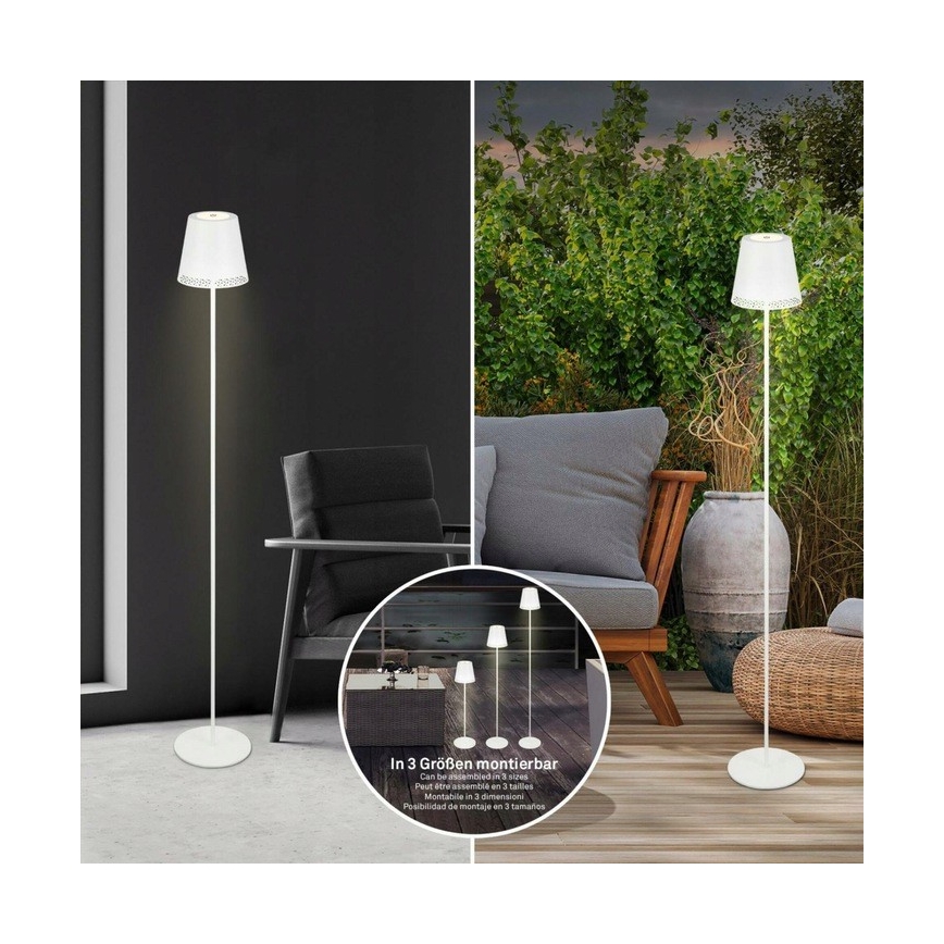 Briloner 1438016 - LED Aptumšojama skārienvadāma grīdas stāvlampa 3in1 LED/3,5W/5V IP44 3000K 38-130 cm balta